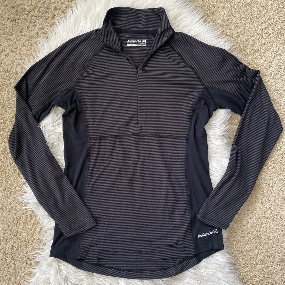 {Avalanche} Striped 1/4 Zip Pullover in Black & Grey - Women's Medium